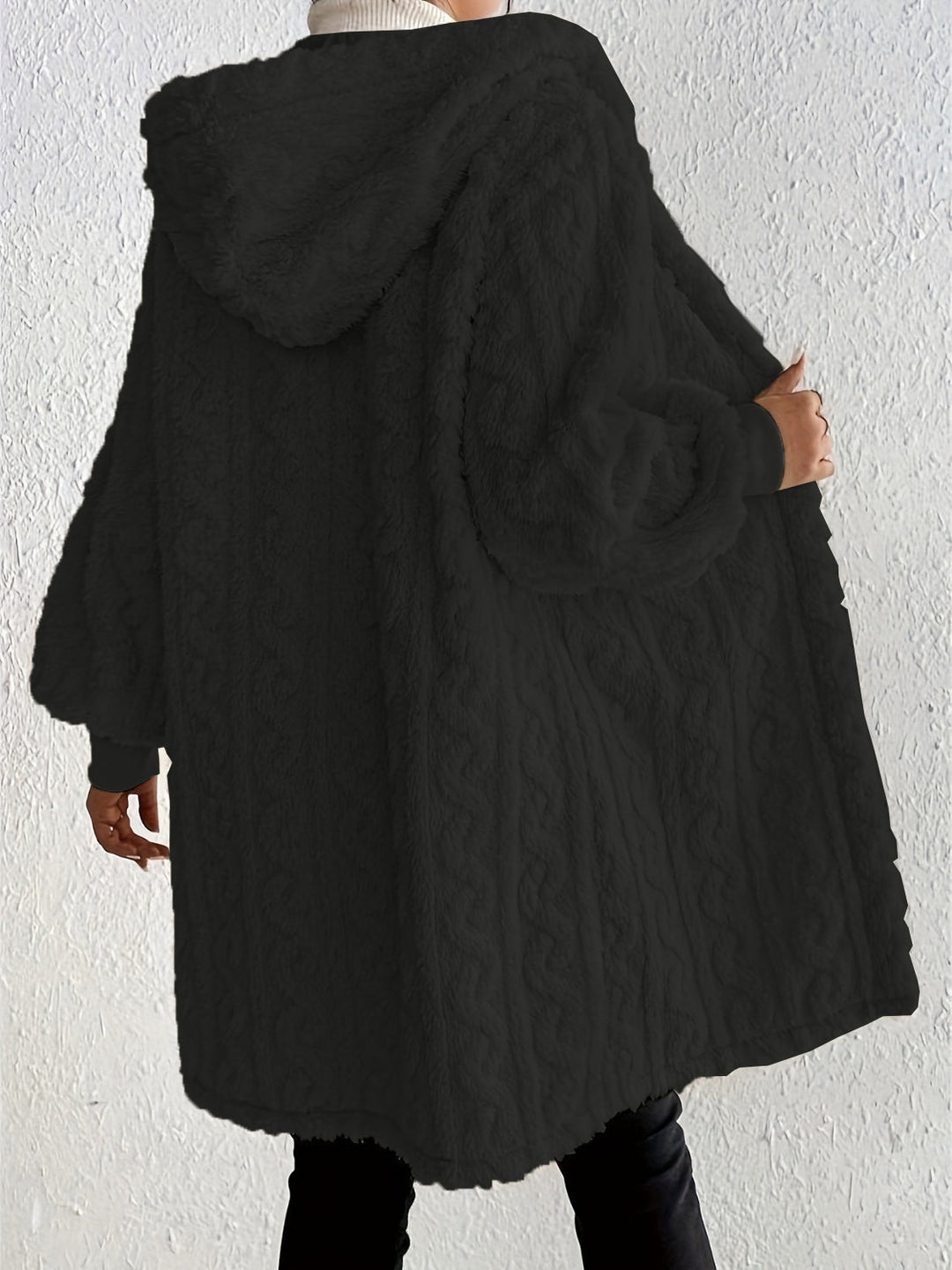 Women's Plush Fleece Soft Midi-Length Jacket with Pockets