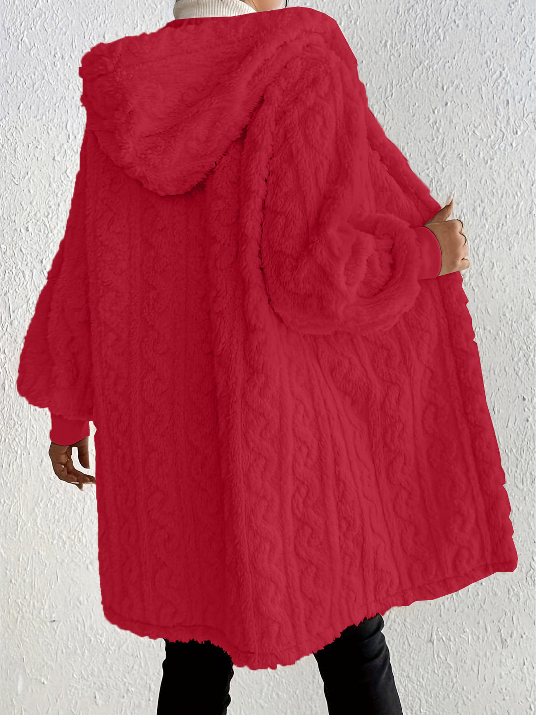 Women's Plush Fleece Soft Midi-Length Jacket with Pockets