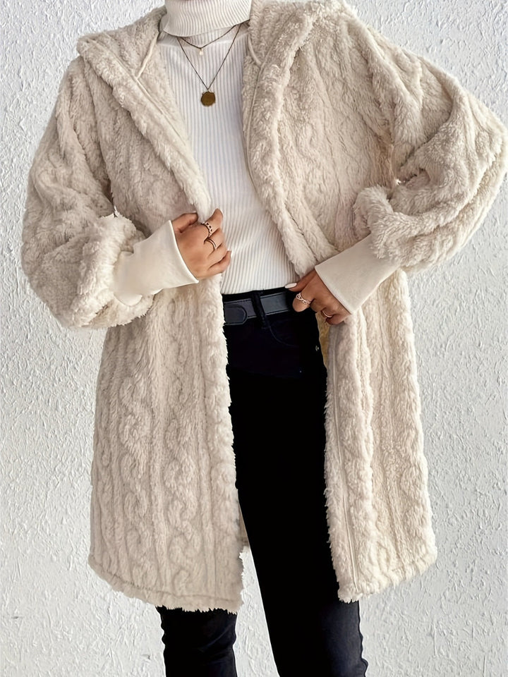 Women's Plush Fleece Soft Midi-Length Jacket with Pockets