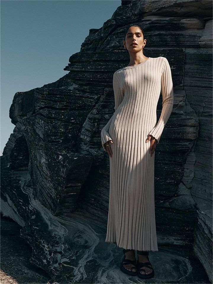 Fall New Sleeved Knit Midi Dress