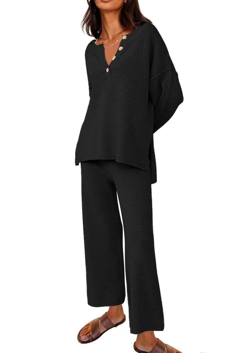 Button Knit Sweater 2-Piece Loungewear Set