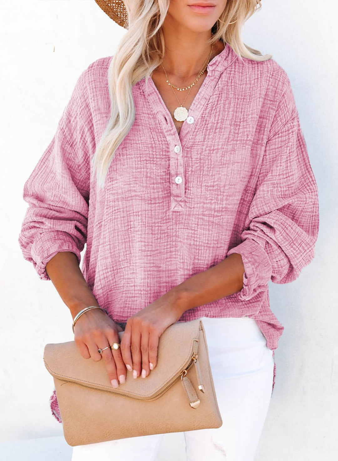 Women's Casual V-Neck Gauze Blouse