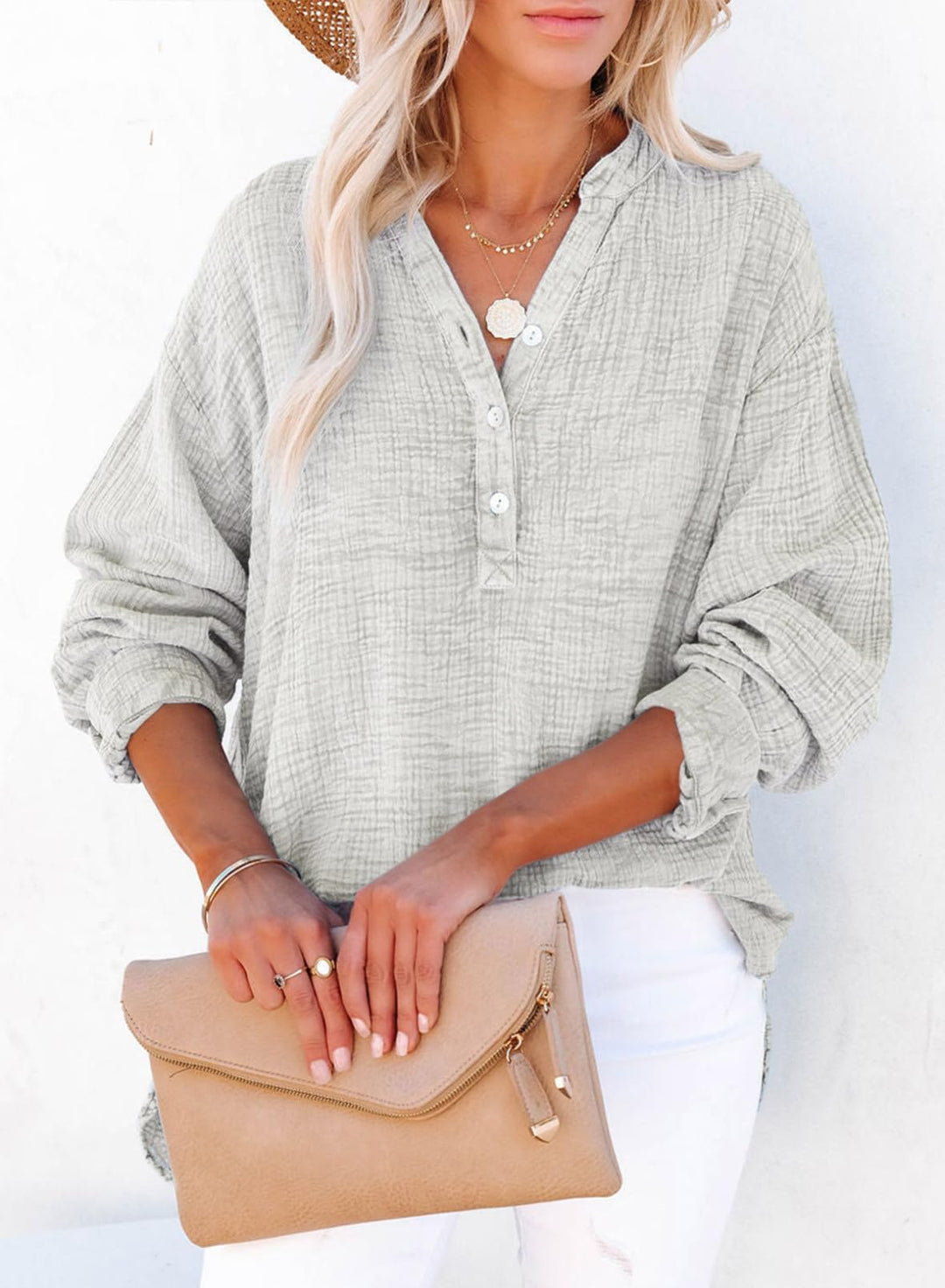 Women's Casual V-Neck Gauze Blouse