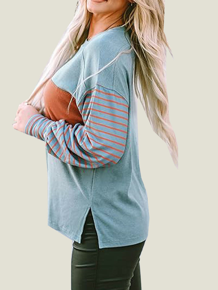 Women's Cute Color Block Long Sleeve Casual Top