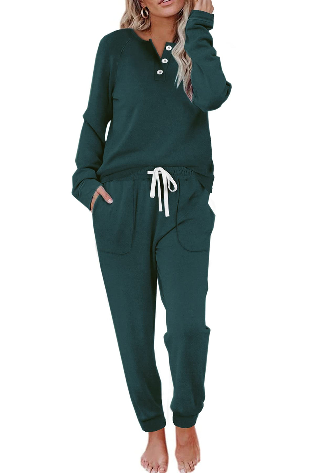 Women's Casual Button Sports Two-Piece Suit with Pockets