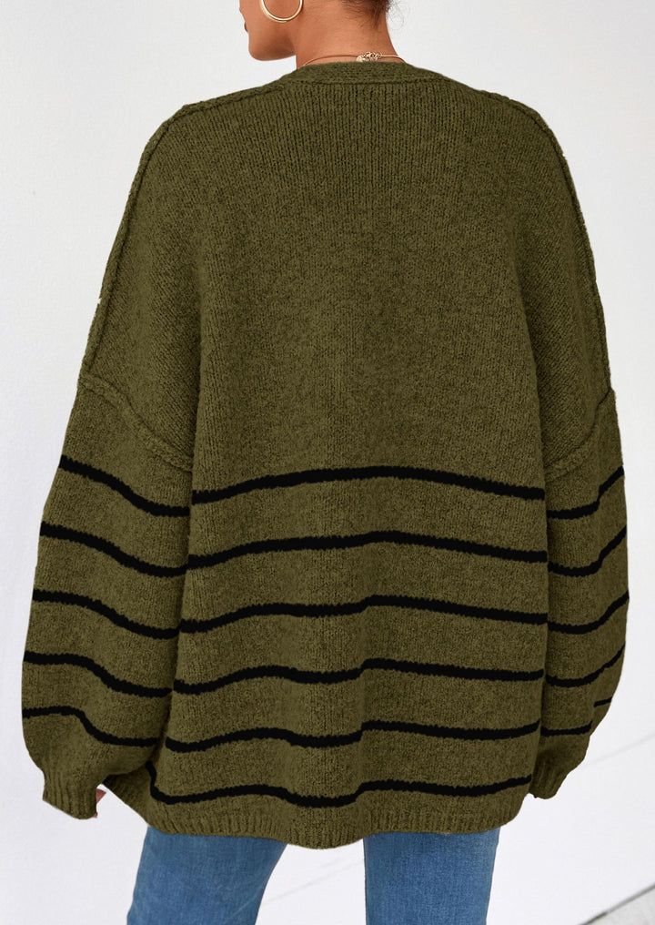 Women's Oversized Balloon Sleeve Striped Cardigan