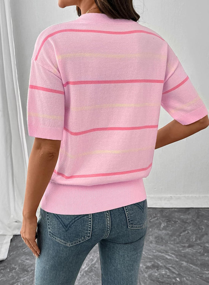 Women's  Crewneck Short Sleeve Knit Striped Tops