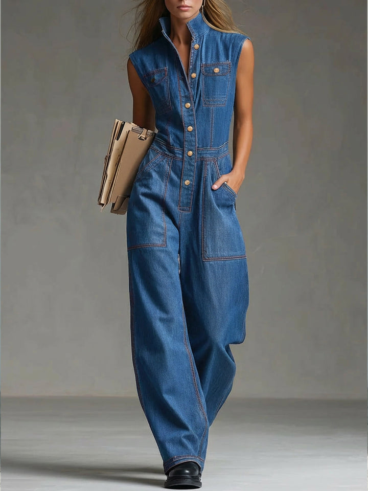 Women's Casual Sleeveless Cotton Denim Jumpsuit