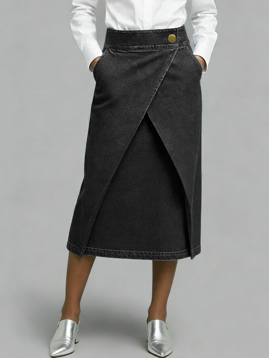 Women's High-waisted Casual Loose-fitting Denim Skirt
