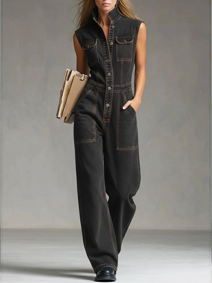 Women's Casual Sleeveless Cotton Denim Jumpsuit